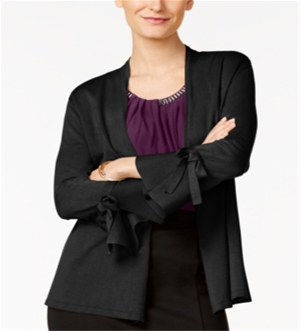 Cardigan feminino Alfani com manga amarrada, preto, tamanho pequeno P
