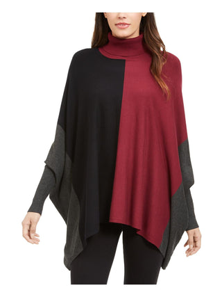 Alfani Suéter Poncho Feminino Gola Alta Colorblock Vermelho Tamanho Pequeno Grande
