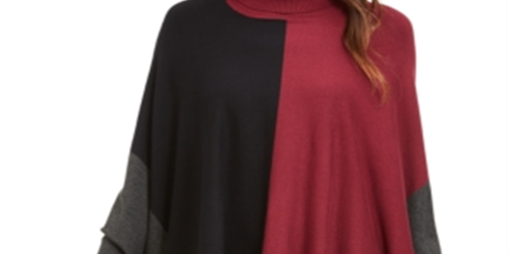 Alfani Suéter Poncho Feminino Gola Alta Colorblock Vermelho Tamanho Pequeno Grande