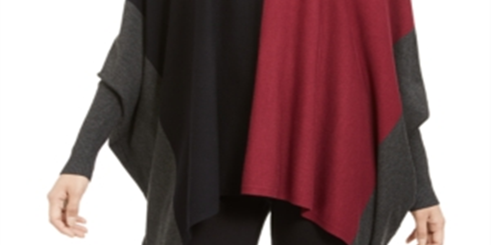 Alfani Suéter Poncho Feminino Gola Alta Colorblock Vermelho Tamanho Pequeno Grande