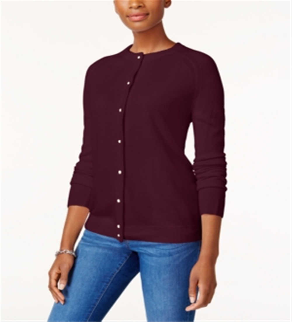 Karen Scott Cardigan Feminino Luxsoft com Botões Marrom Tamanho Pequeno G