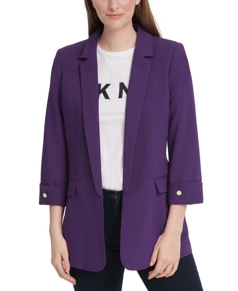 Jaqueta feminina DKNY com frente aberta, roxa, tamanho 2