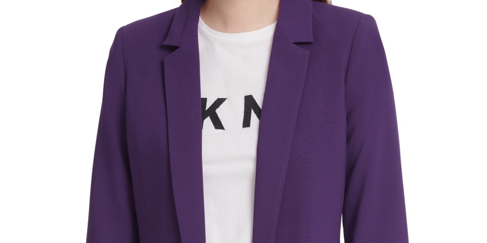 Jaqueta feminina DKNY com frente aberta, roxa, tamanho 2