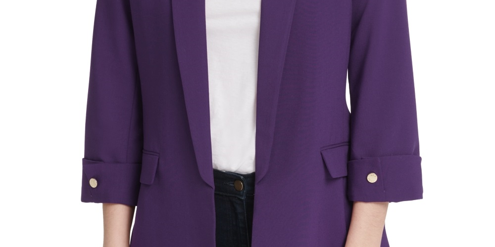 Jaqueta feminina DKNY com frente aberta, roxa, tamanho 2