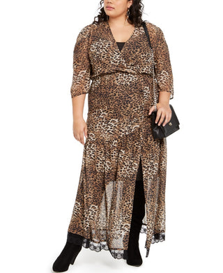 Vestido longo feminino com estampa de leopardo da NY Collection, preto, tamanho 1X