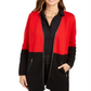 Cardigan feminino Charter Club com acabamento em couro sintético e blocos de cores, vermelho e preto, tamanho pequeno P