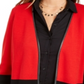 Cardigan feminino Charter Club com acabamento em couro sintético e blocos de cores, vermelho e preto, tamanho pequeno P