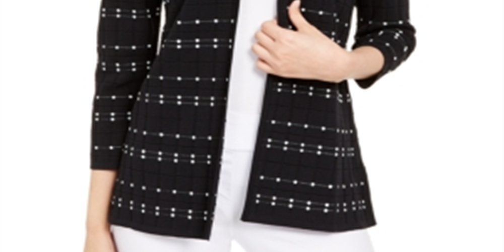 Cardigan Alfani Feminino com Pontos e Frente Aberta, Preto, Tamanho Pequeno G