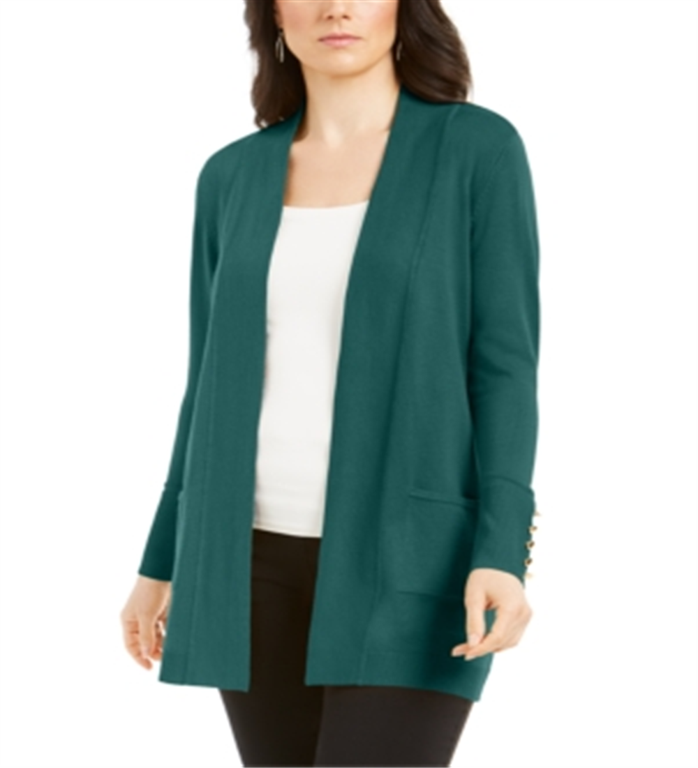 Cardigan feminino JM Collection com frente aberta, verde, tamanho pequeno P
