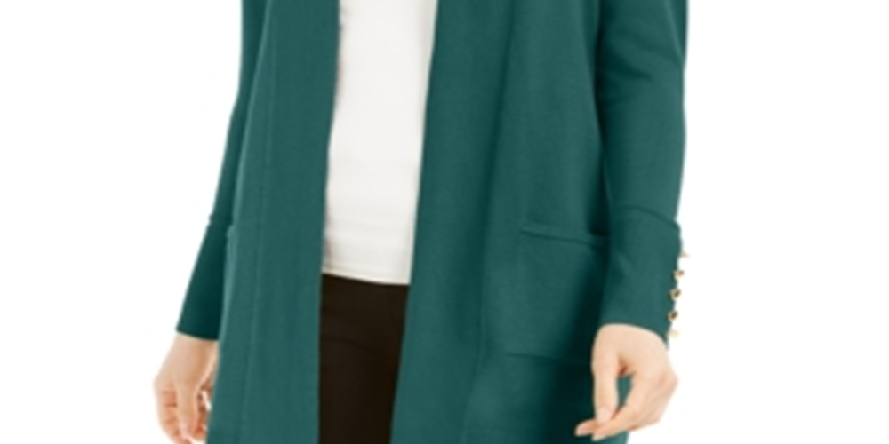 Cardigan feminino JM Collection com frente aberta, verde, tamanho pequeno P