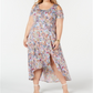 Vestido longo feminino plus size estampado com ombros descobertos, azul, tamanho XXX-G, da NY Collection