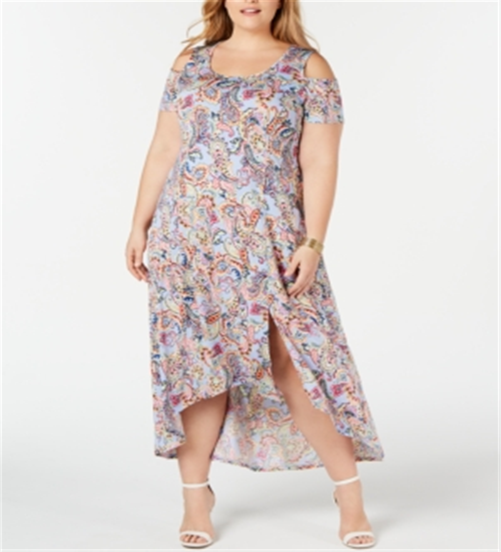 Vestido longo feminino plus size estampado com ombros descobertos, azul, tamanho XXX-G, da NY Collection