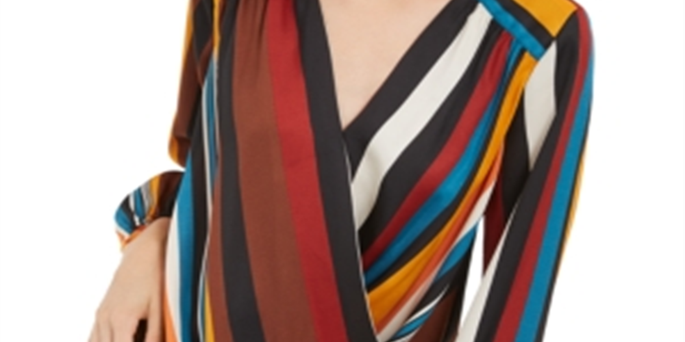 Blusa feminina listrada com decote sobrepeliz INC International Concepts, tamanho pequeno, laranja