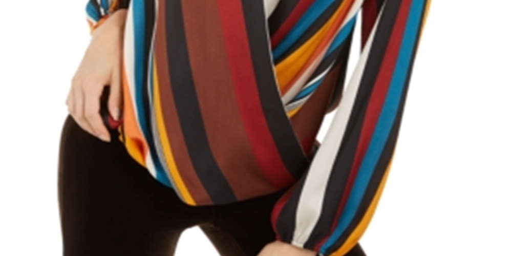 Blusa feminina listrada com decote sobrepeliz INC International Concepts, tamanho pequeno, laranja