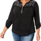 Blusa feminina bordada de algodão plus size Style &amp; Co, preta, tamanho 0X