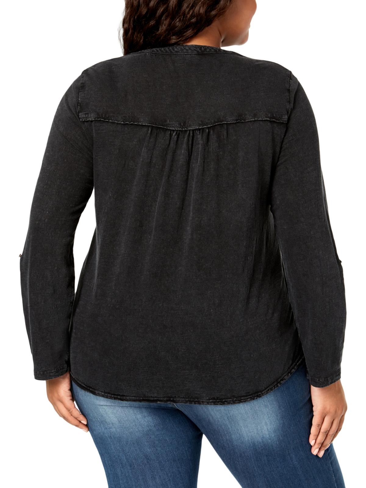 Blusa feminina bordada de algodão plus size Style &amp; Co, preta, tamanho 0X