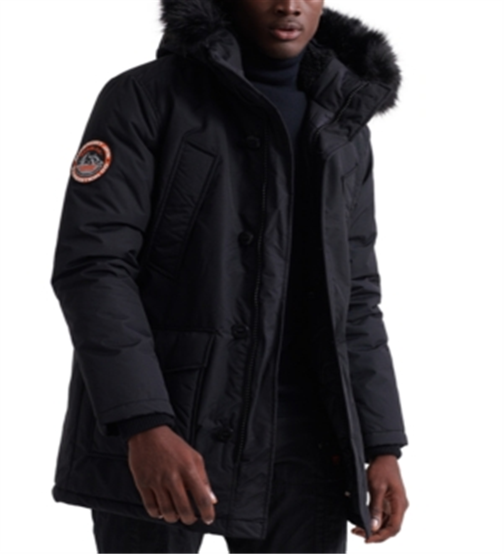 Parka Superdry Everest com capuz masculina, preta, tamanho M