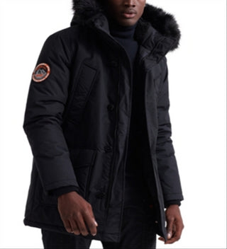 Parka Superdry Everest com capuz masculina, preta, tamanho M