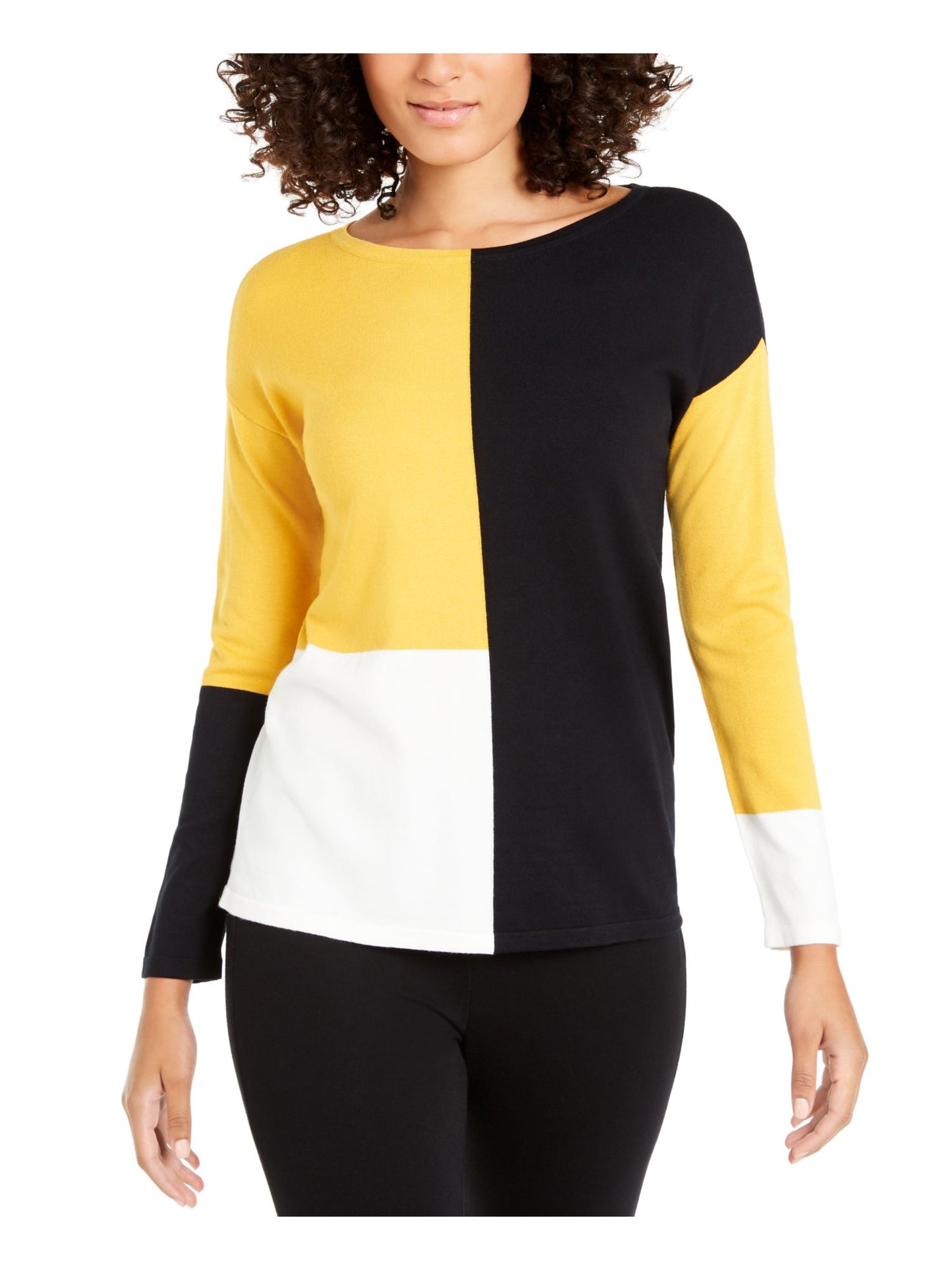 Blusa Alfani Feminina Ombro Caído Colorblock Amarelo-Preto Tamanho Pequeno G