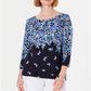 Karen Scott Suéter feminino estampado com manga 3/4 e estampa floral azul tamanho pequeno P