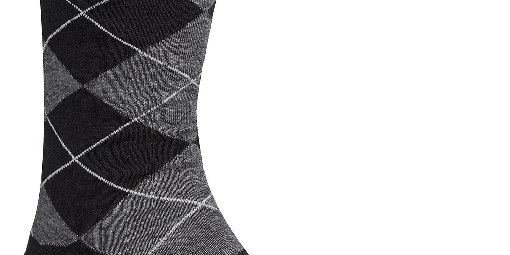 Meias Cole Haan Classic Argyle Crew Masculinas Pretas Tamanho Grande