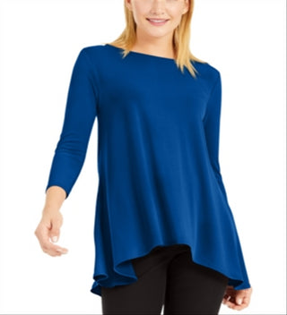 Blusa feminina Alfani lisa, azul, tamanho pequeno, G