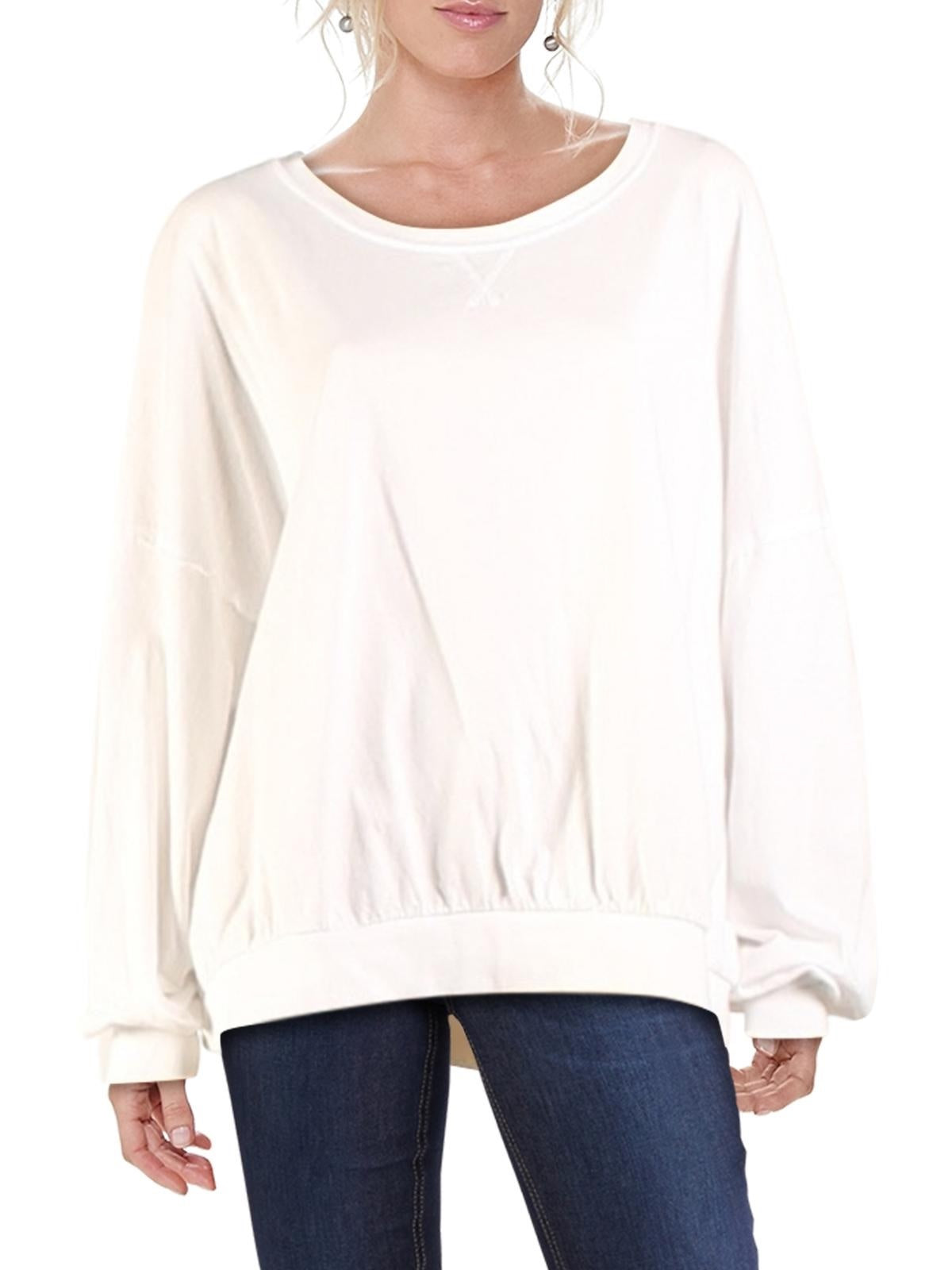 Camiseta feminina casual de algodão Free People, branca, tamanho médio