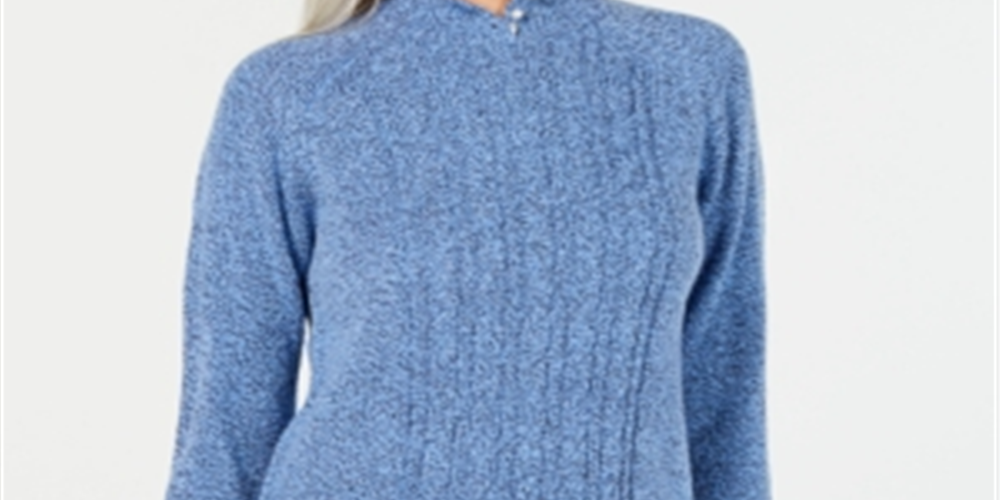 Karen Scott Suéter Feminino de Tricô com Gola Falsa Azul Tamanho Pequeno P