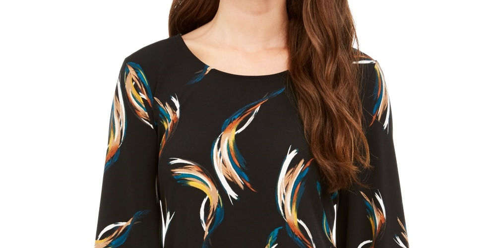 Alfani Poncho Top Estampado Feminino Preto Tamanho Pequeno Pequeno