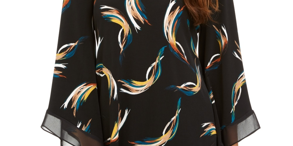 Alfani Poncho Top Estampado Feminino Preto Tamanho Pequeno Pequeno