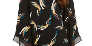 Alfani Poncho Top Estampado Feminino Preto Tamanho Pequeno Pequeno