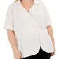 Blusa Alfani Feminina Plus Drape Surplice Branca Tamanho 1X