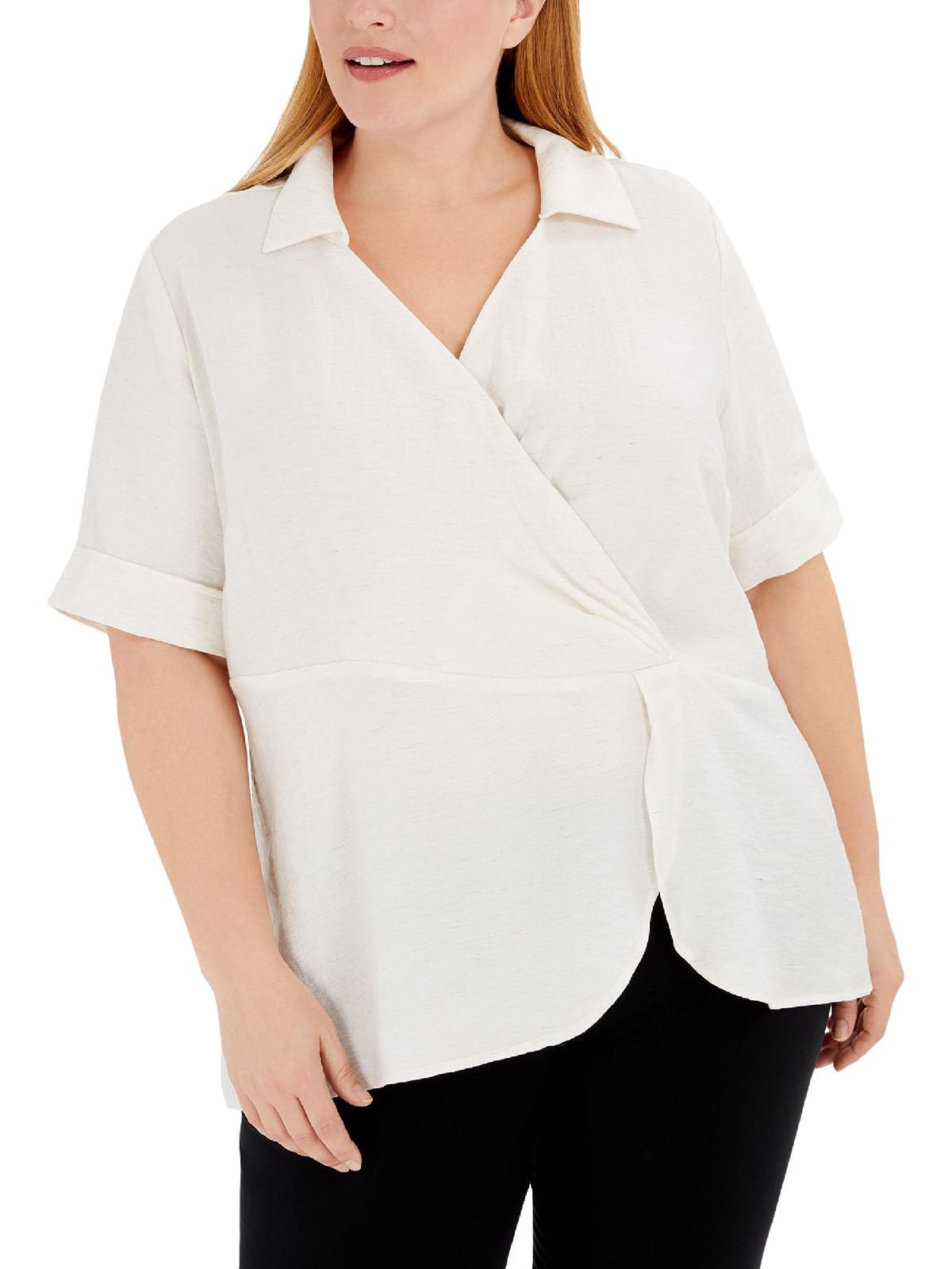 Blusa Alfani Feminina Plus Drape Surplice Branca Tamanho 1X