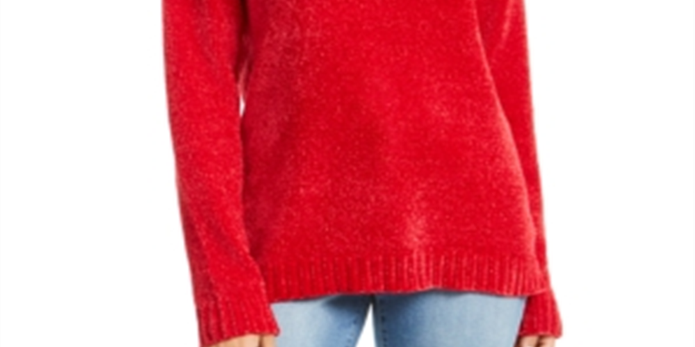 Karen Scott Suéter Feminino Gola Envelope Chenille Vermelho Tamanho Pequeno P/M