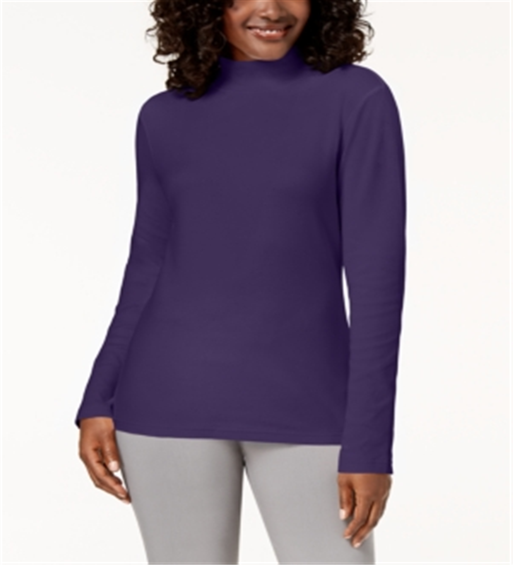 Blusa de gola alta feminina Karen Scott de algodão, roxa, tamanho médio