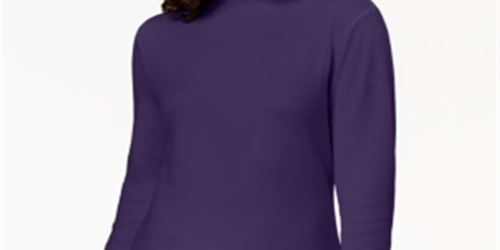 Blusa de gola alta feminina Karen Scott de algodão, roxa, tamanho médio