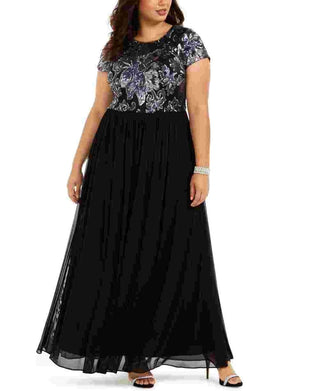Vestido de festa feminino Betsy &amp; Adam com corpete embelezado, preto, tamanho pequeno e pequeno