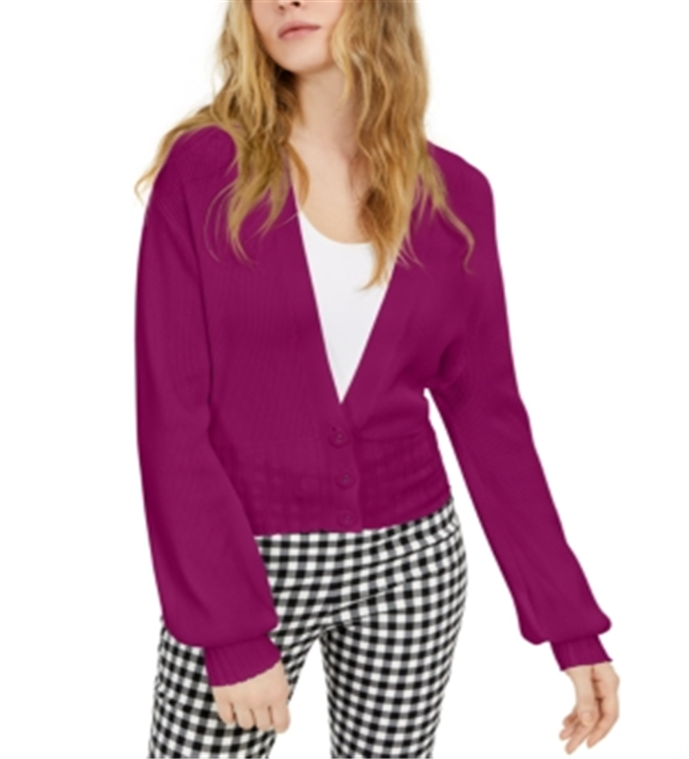 Cardigan feminino com manga bufante canelada INC International Concepts, rosa cranberry, tamanho pequeno GG
