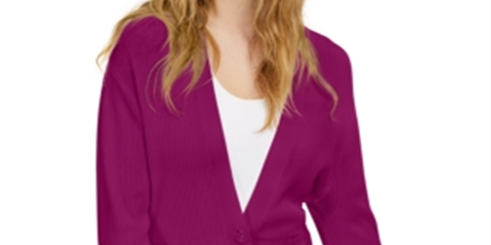 Cardigan feminino com manga bufante canelada INC International Concepts, rosa cranberry, tamanho pequeno GG