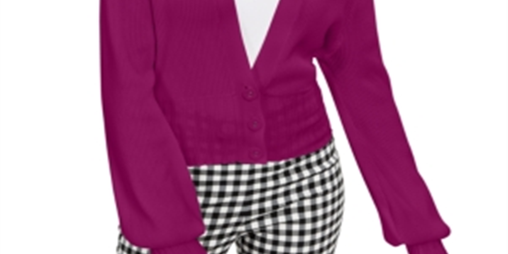 Cardigan feminino com manga bufante canelada INC International Concepts, rosa cranberry, tamanho pequeno GG