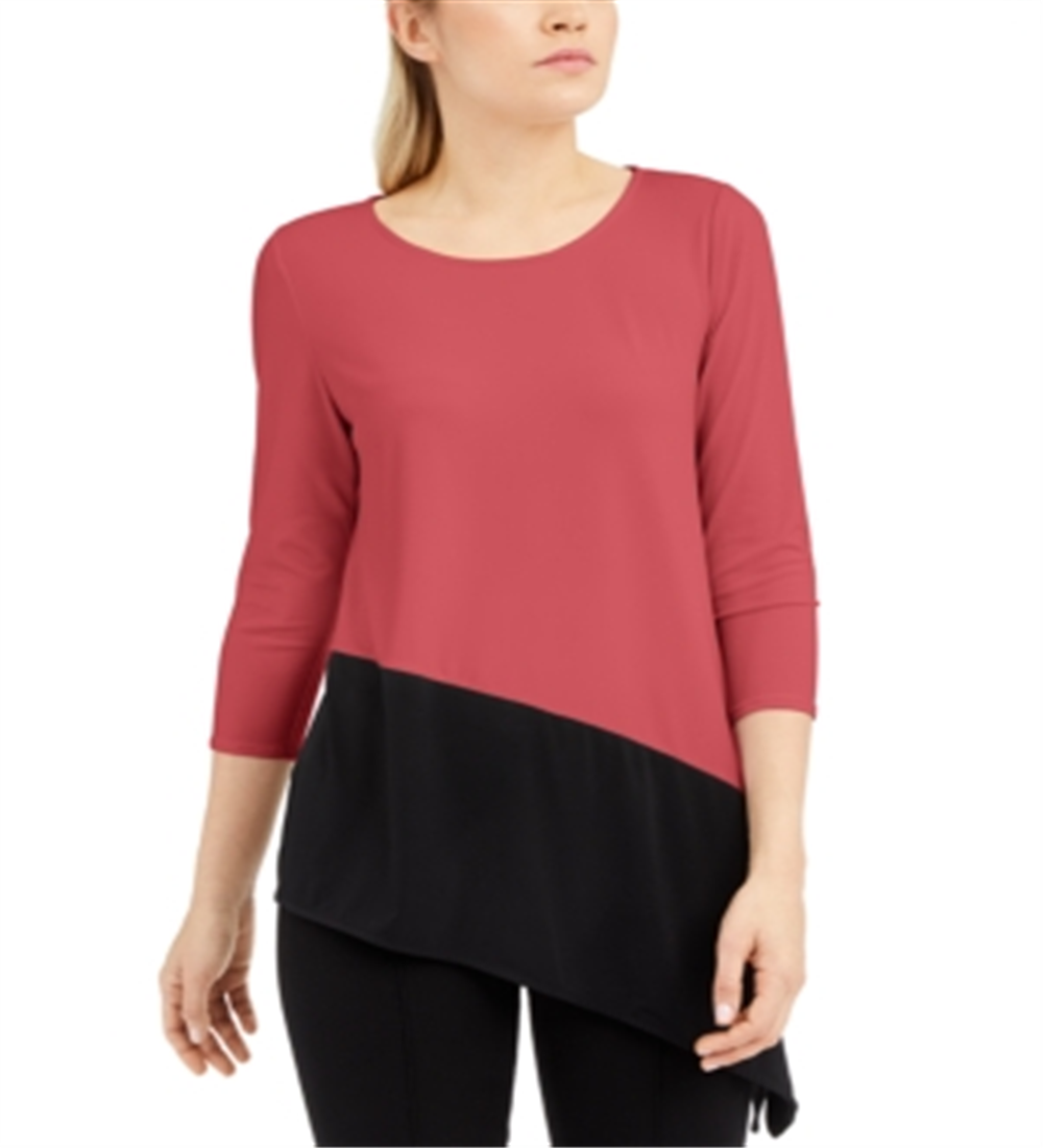 Blusa assimétrica com blocos de cores Alfani feminina rosa e preta, tamanho pequeno P