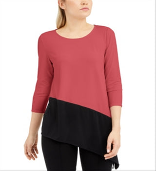 Blusa assimétrica com blocos de cores Alfani feminina rosa e preta, tamanho pequeno P