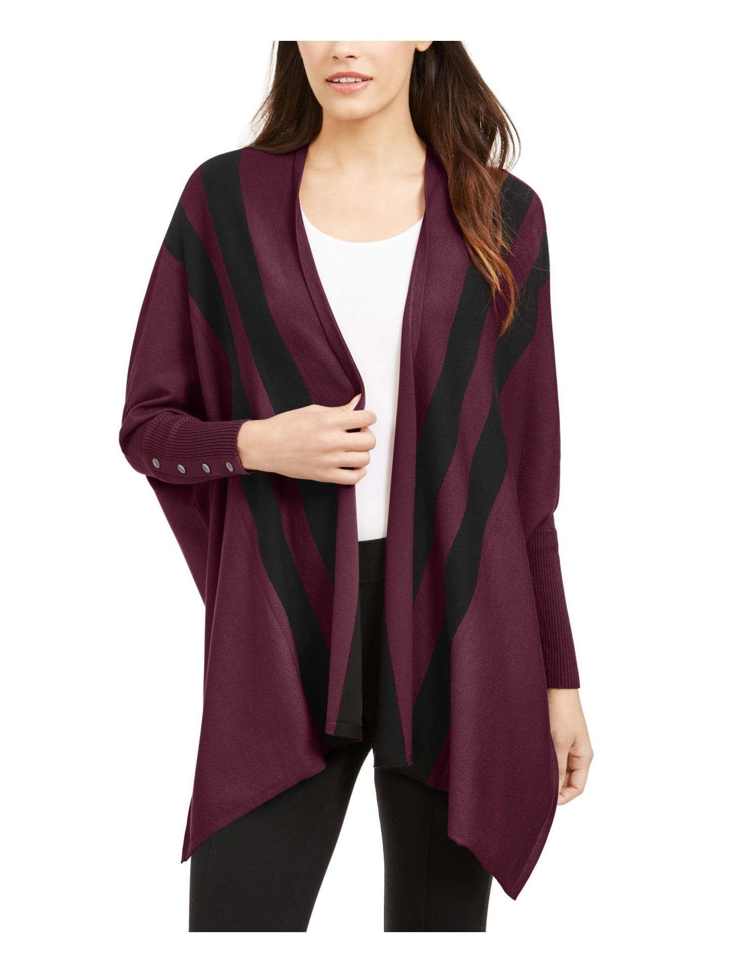 Cardigan feminino Alfani listrado de manga comprida aberto, marrom, tamanho pequeno grande