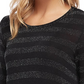 Camiseta feminina Karen Kane com listras brilhantes e gola redonda, manga comprida, tamanho P