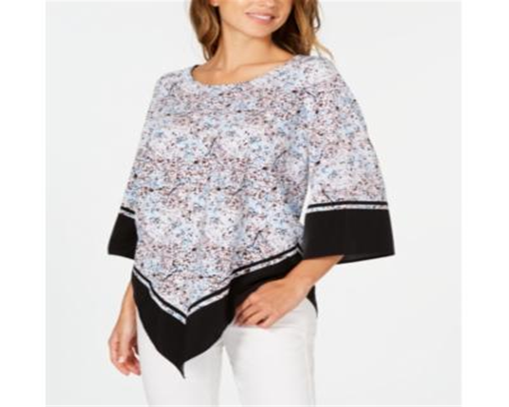 Blusa poncho estampada feminina Alfani azul/marrom tamanho pequeno GG