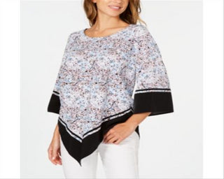 Blusa poncho estampada feminina Alfani azul/marrom tamanho pequeno GG