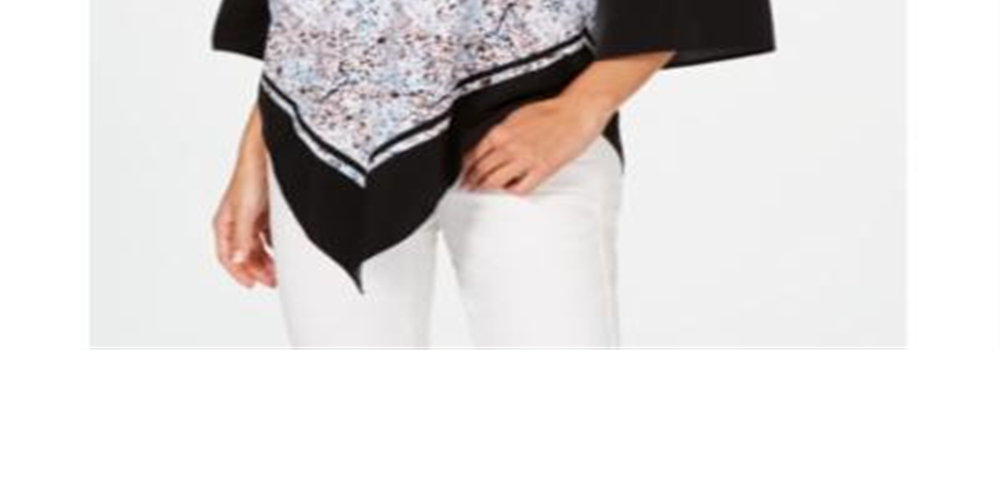 Blusa poncho estampada feminina Alfani azul/marrom tamanho pequeno GG