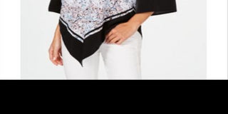 Blusa poncho estampada feminina Alfani azul/marrom tamanho pequeno GG