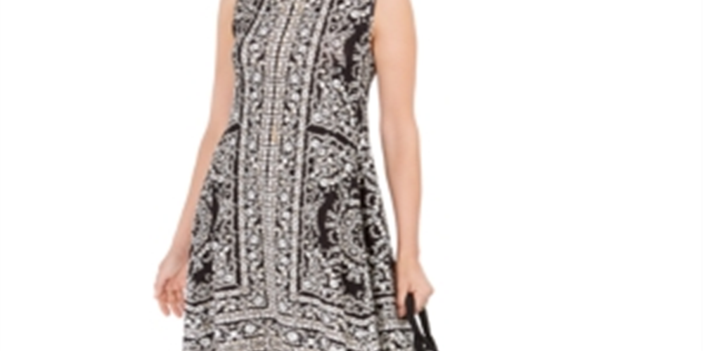 Vestido tubinho estampado sem mangas feminino Style &amp; Co, preto, tamanho pequeno P