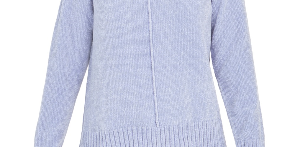 Blusa feminina mesclada de manga comprida e gola redonda, azul, tamanho pequeno médio